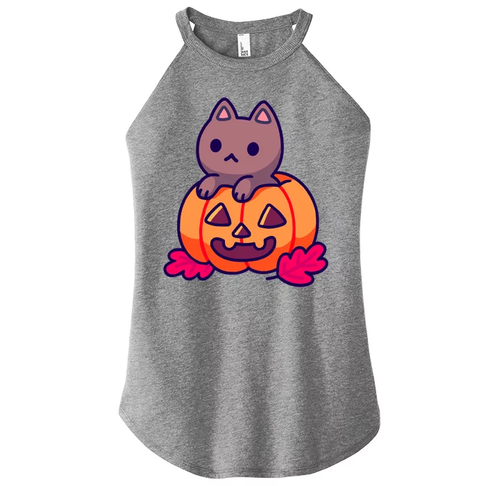 Kitten In pumpkin Cute Halloween Women’s Perfect Tri Rocker Tank