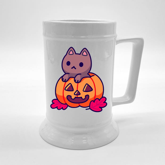 Kitten In pumpkin Cute Halloween Front & Back Beer Stein