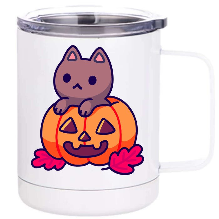 Kitten In pumpkin Cute Halloween Front & Back 12oz Stainless Steel Tumbler Cup