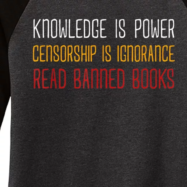 Knowledge Is Power Censorship Is Ignorance Read Banned Books Women's Tri-Blend 3/4-Sleeve Raglan Shirt