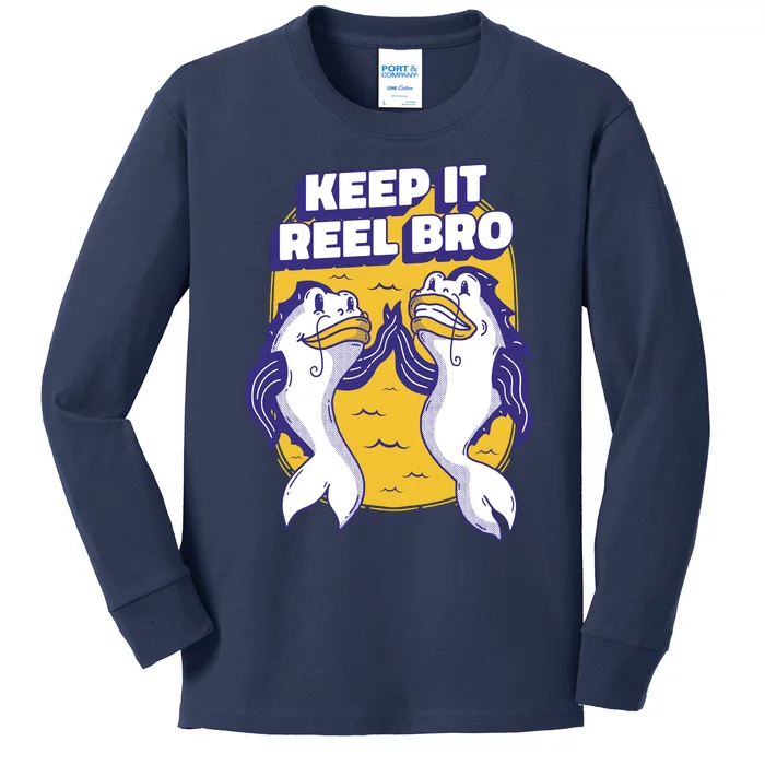 Keep It Reel Bro Funny Fishing Kids Long Sleeve Shirt