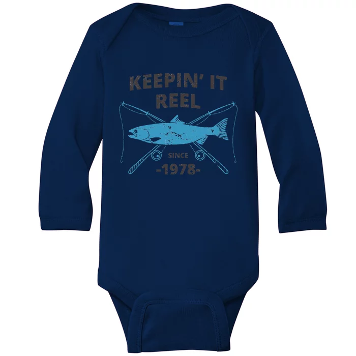 Keepin It Reel Since 1978 41st Birthday Fishing Gift Cute Baby Long Sleeve Bodysuit