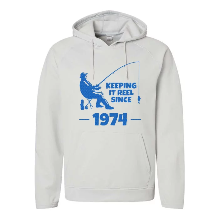 Keeping It Reel Since 1974 Funny Fishing Performance Fleece Hoodie