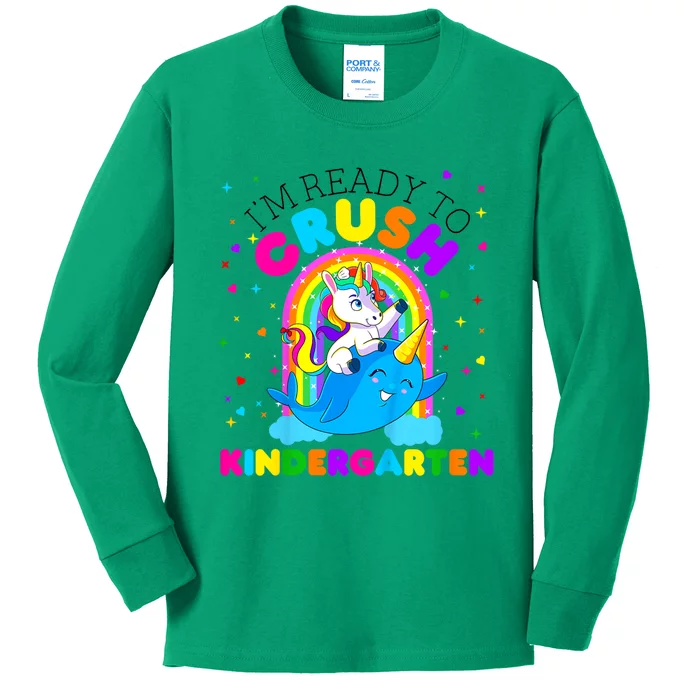 Kids Im Ready To Crush Kindergarten Unicorn Back To School Girl Kids Long Sleeve Shirt