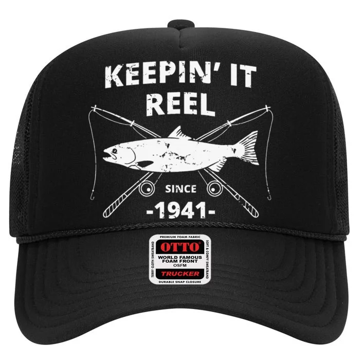 Keepin It Reel Fishing Birthday Gifts Funny High Crown Mesh Trucker Hat