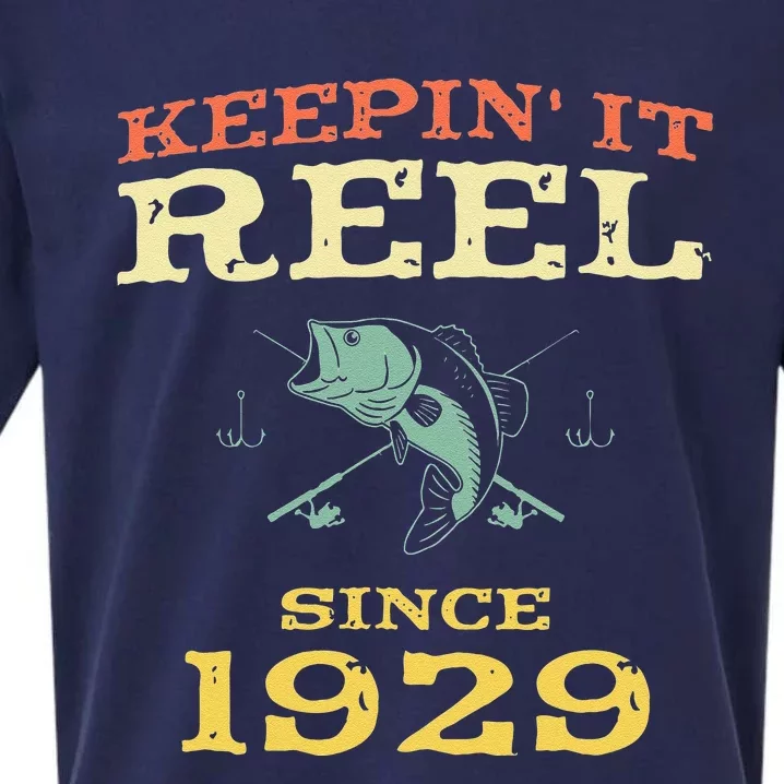 Keepin It Reel Since 1929 90 Years Old 90th Birthday Fishing Sueded Cloud Jersey T-Shirt