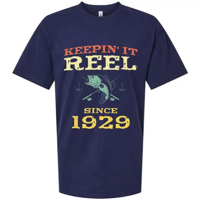 Keepin It Reel Since 1929 90 Years Old 90th Birthday Fishing Sueded Cloud Jersey T-Shirt