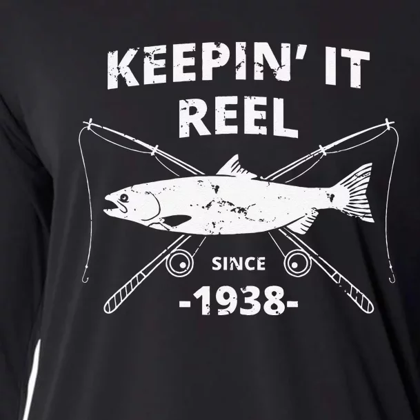 Keepin It Reel Since 1938 81st Birthday Fishing Gift Cooling Performance Long Sleeve Crew