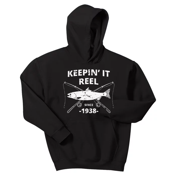 Keepin It Reel Since 1938 81st Birthday Fishing Gift Kids Hoodie