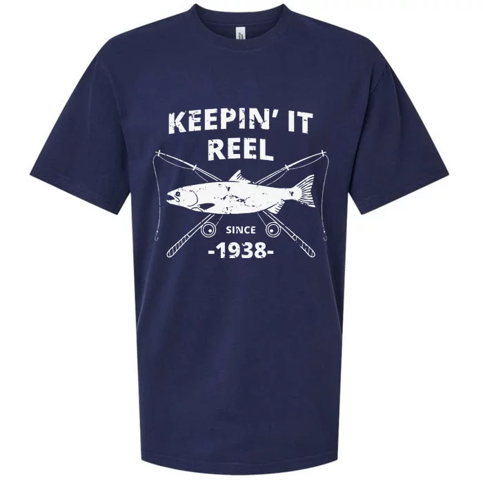 Keepin It Reel Since 1938 81st Birthday Fishing Gift Sueded Cloud Jersey T-Shirt