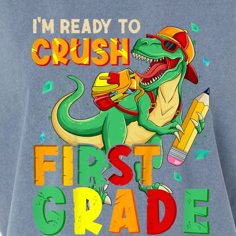 Kids Im Ready To Crush First Grade Back To School Dinosaur Garment-Dyed Women's Muscle Tee