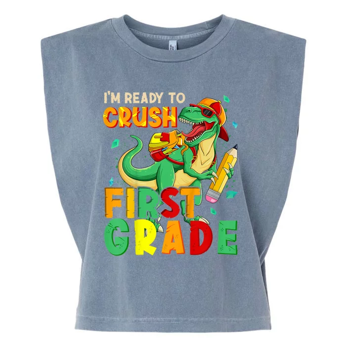 Kids Im Ready To Crush First Grade Back To School Dinosaur Garment-Dyed Women's Muscle Tee