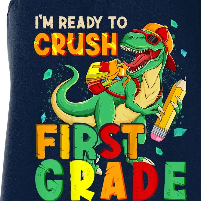 Kids Im Ready To Crush First Grade Back To School Dinosaur Women's Racerback Tank