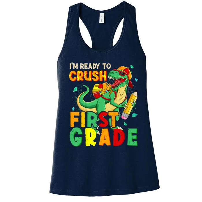 Kids Im Ready To Crush First Grade Back To School Dinosaur Women's Racerback Tank