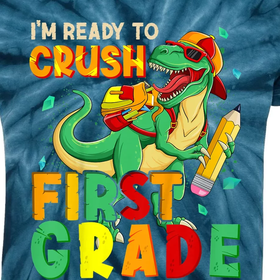 Kids Im Ready To Crush First Grade Back To School Dinosaur Kids Tie-Dye T-Shirt