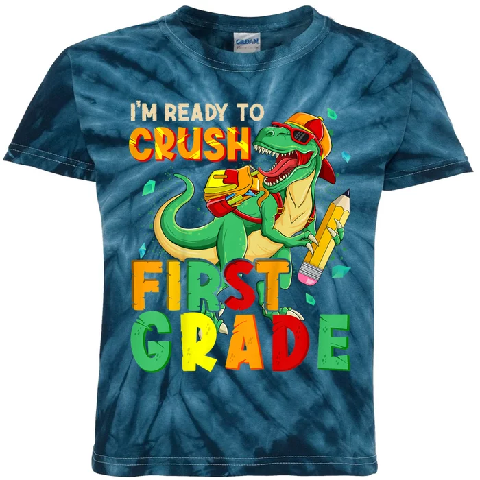 Kids Im Ready To Crush First Grade Back To School Dinosaur Kids Tie-Dye T-Shirt