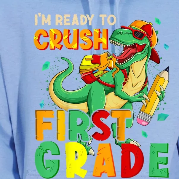 Kids Im Ready To Crush First Grade Back To School Dinosaur Unisex Surf Hoodie