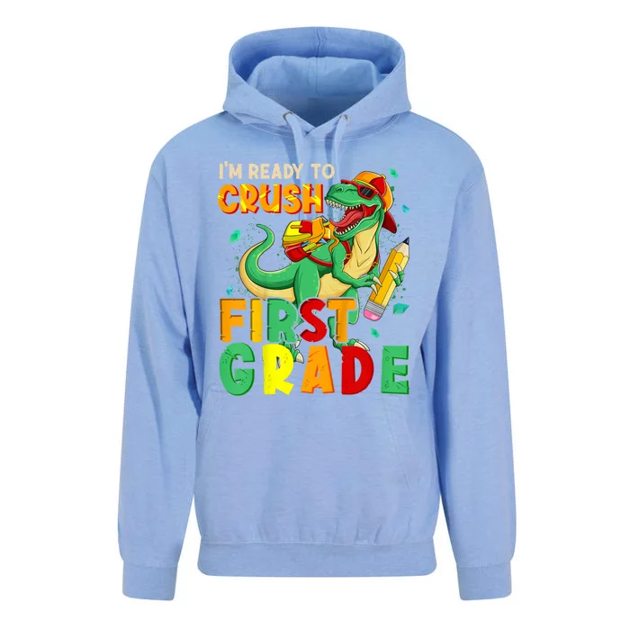 Kids Im Ready To Crush First Grade Back To School Dinosaur Unisex Surf Hoodie