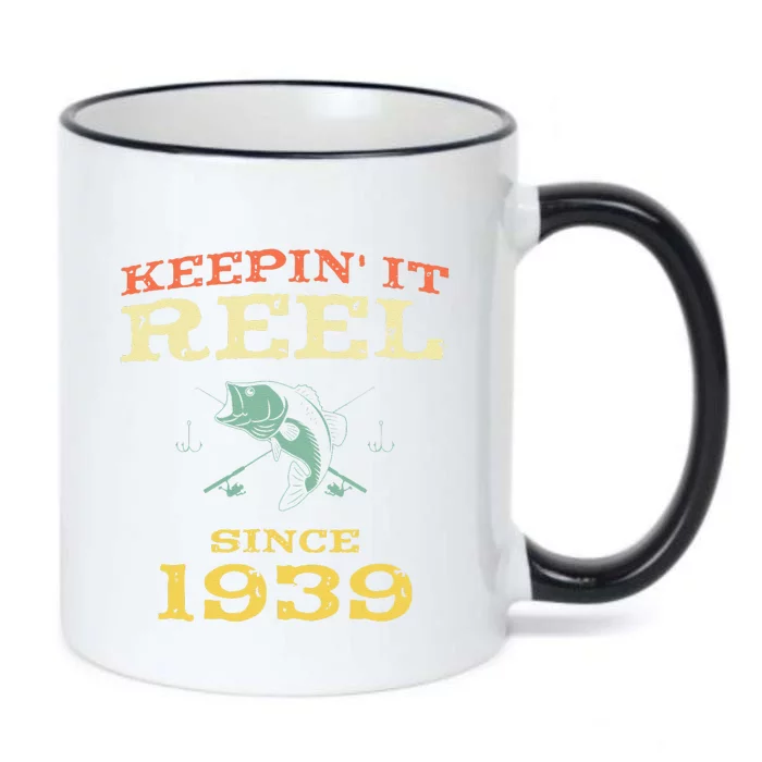 Keepin It Reel Since 1939 80 Years Old 80th Birthday Fishing Black Color Changing Mug