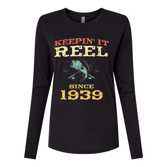 Keepin It Reel Since 1939 80 Years Old 80th Birthday Fishing Womens Cotton Relaxed Long Sleeve T-Shirt