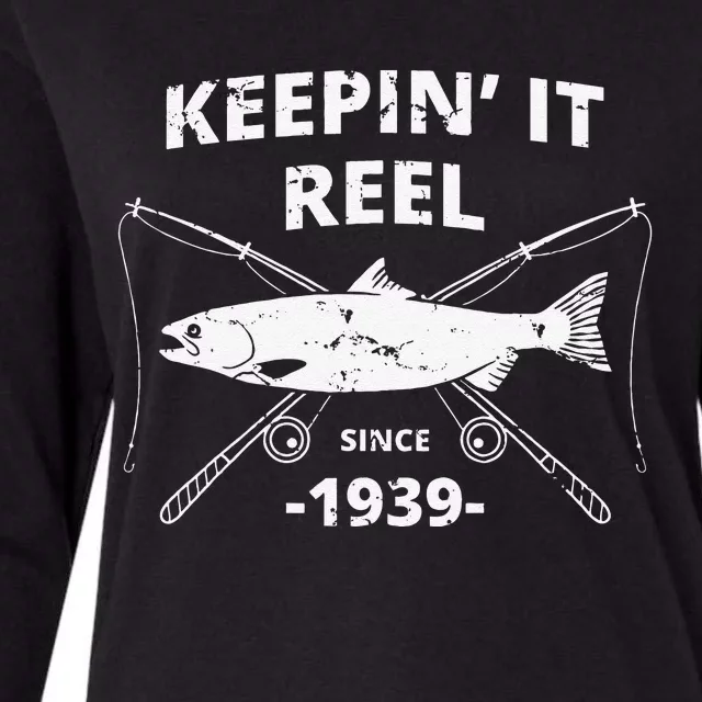 Keepin It Reel Since 1939 80th Birthday Fishing Gift Womens Cotton Relaxed Long Sleeve T-Shirt