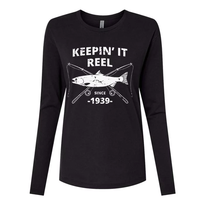 Keepin It Reel Since 1939 80th Birthday Fishing Gift Womens Cotton Relaxed Long Sleeve T-Shirt