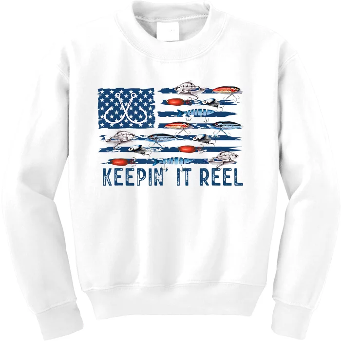 Keepin It Reel Fishing Lure Flag Fisherman Bass Fishing Kids Sweatshirt