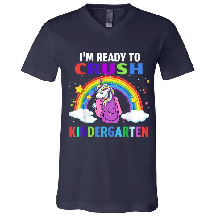 Kids Im Ready To Crush Kindergarten Unicorn Back To School V-Neck T-Shirt