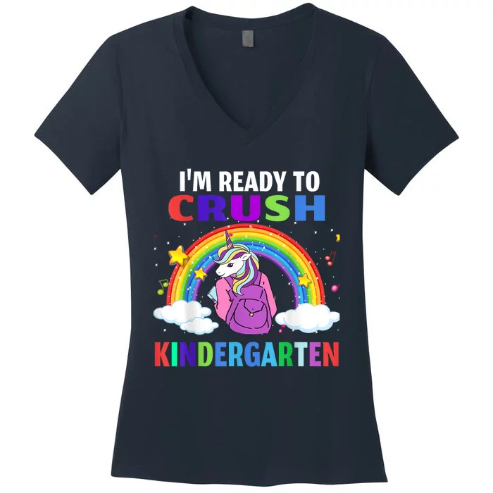 Kids Im Ready To Crush Kindergarten Unicorn Back To School Women's V-Neck T-Shirt