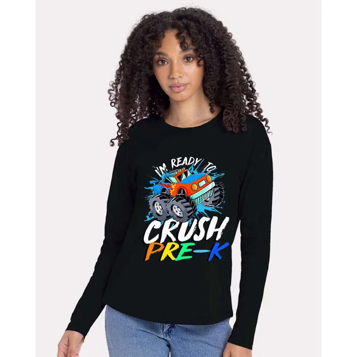 Kids Im Ready To Crush Pre K Monster Truck Prek Back To School Womens Cotton Relaxed Long Sleeve T-Shirt