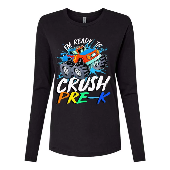 Kids Im Ready To Crush Pre K Monster Truck Prek Back To School Womens Cotton Relaxed Long Sleeve T-Shirt