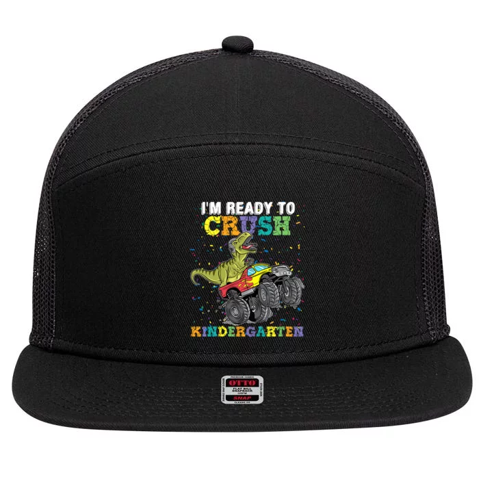 Kids Im Ready To Crush Kindergarten Monster Truck Dinosaur Boy 7 Panel Mesh Trucker Snapback Hat