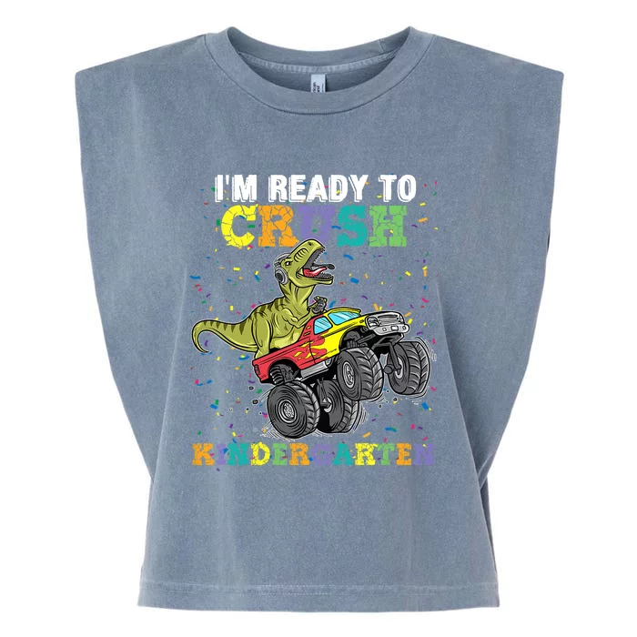 Kids Im Ready To Crush Kindergarten Monster Truck Dinosaur Boy Garment-Dyed Women's Muscle Tee