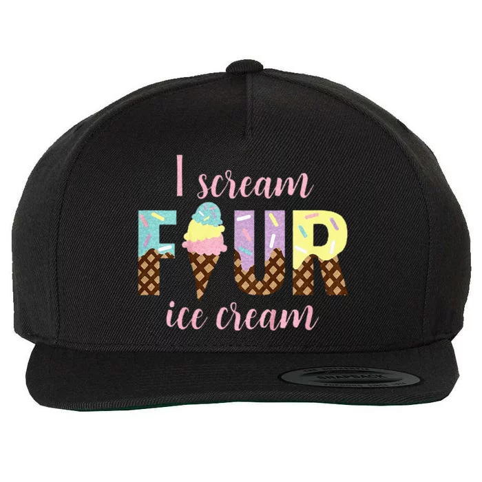 Kids I Scream Four Ice Cream 4th Birthday Wool Snapback Cap