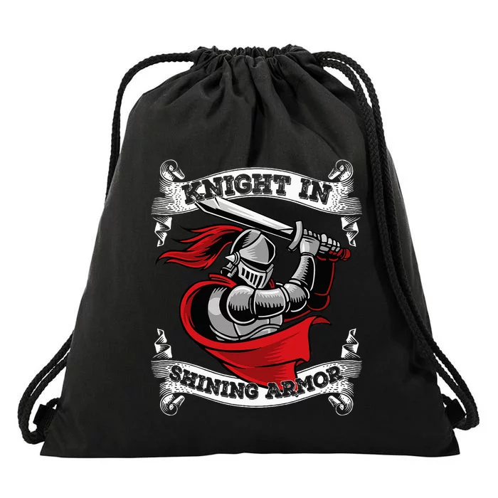 Knight In Shining Armor Templar Knight Sword Lover Drawstring Bag