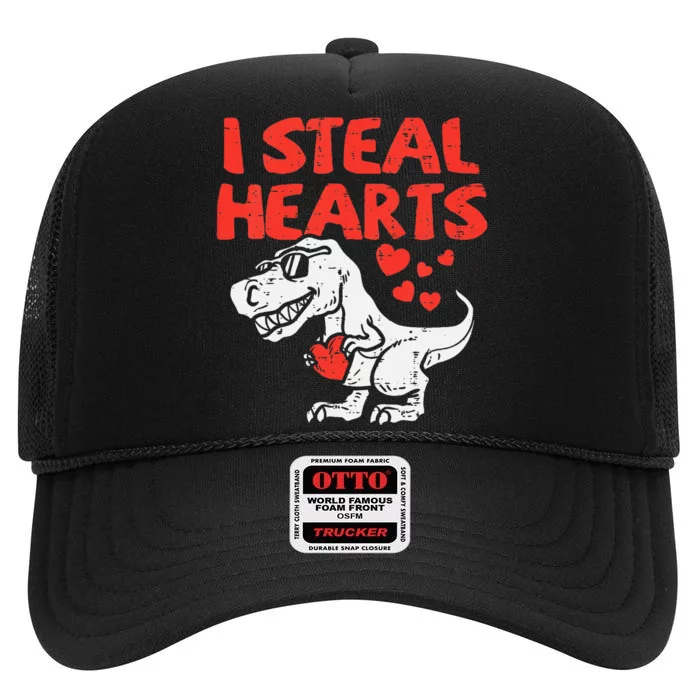 Kids I Steal Hearts Trex Dino Baby Boy Valentines Day High Crown Mesh Trucker Hat