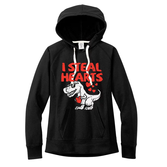 Kids I Steal Hearts Trex Dino Baby Boy Valentines Day Women's Fleece Hoodie