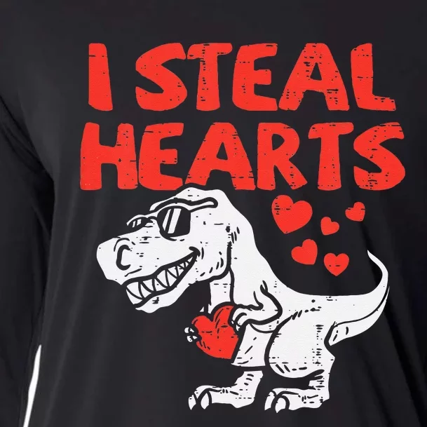 Kids I Steal Hearts Trex Dino Baby Boy Valentines Day Cooling Performance Long Sleeve Crew