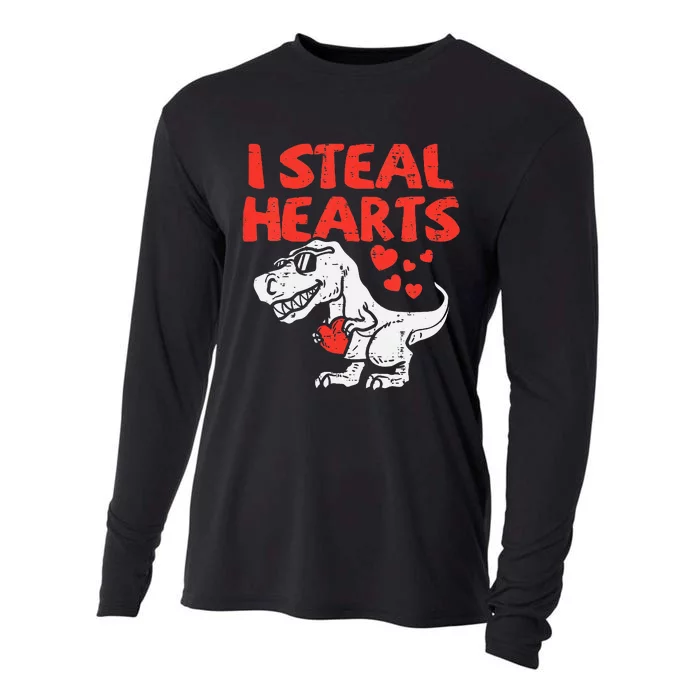 Kids I Steal Hearts Trex Dino Baby Boy Valentines Day Cooling Performance Long Sleeve Crew