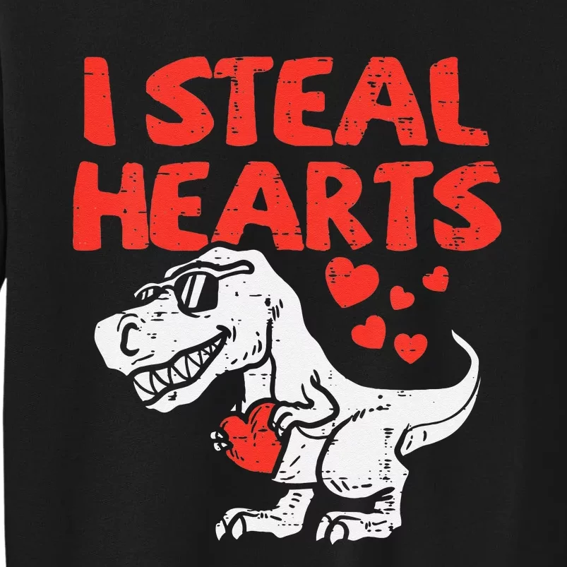 Kids I Steal Hearts Trex Dino Baby Boy Valentines Day Tall Sweatshirt