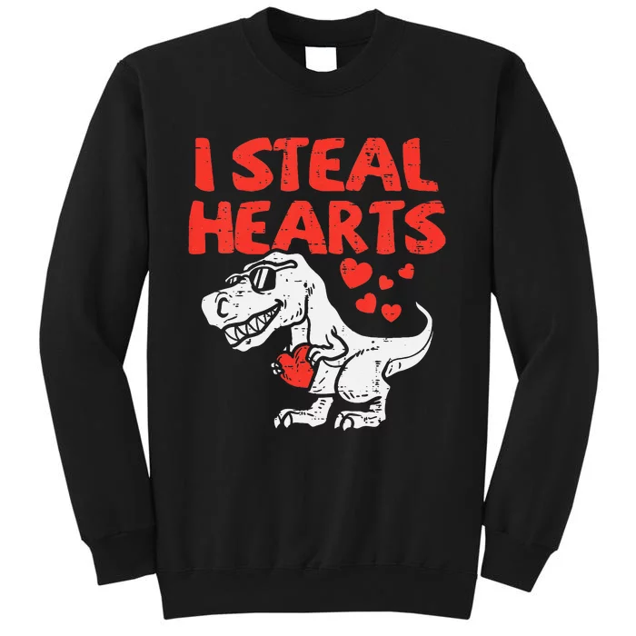 Kids I Steal Hearts Trex Dino Baby Boy Valentines Day Tall Sweatshirt