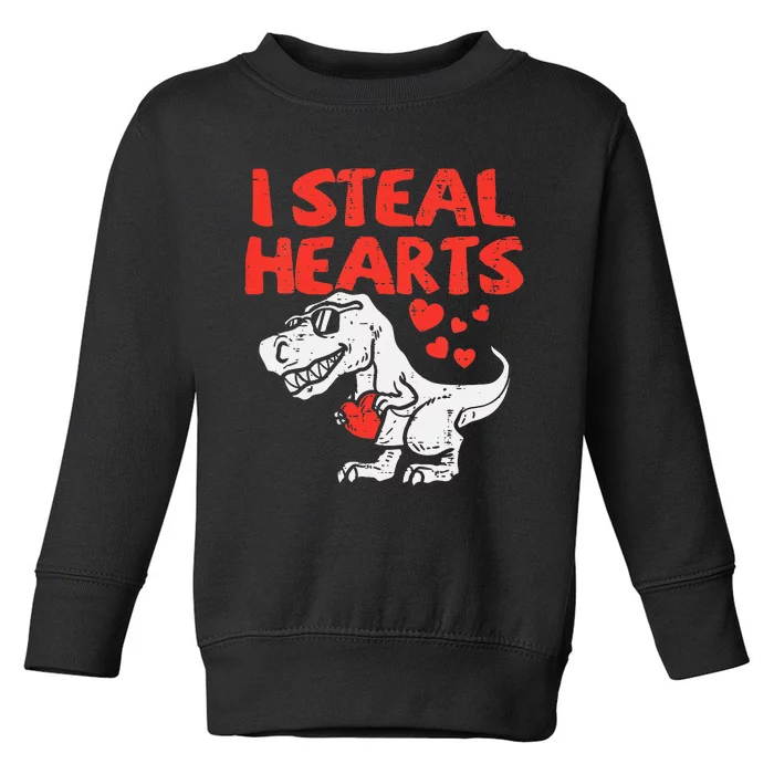 Kids I Steal Hearts Trex Dino Baby Boy Valentines Day Toddler Sweatshirt