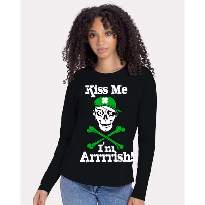 Kiss Me I'm Arrrish Pirate St. Patrick's Day Womens Cotton Relaxed Long Sleeve T-Shirt