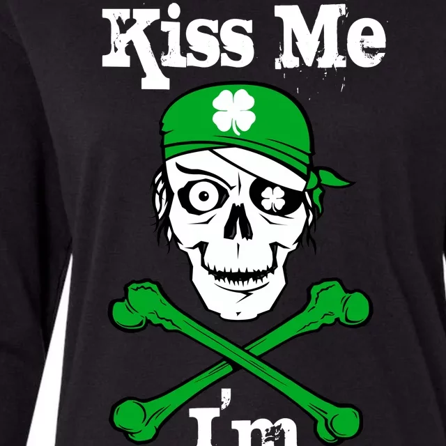 Kiss Me I'm Arrrish Pirate St. Patrick's Day Womens Cotton Relaxed Long Sleeve T-Shirt