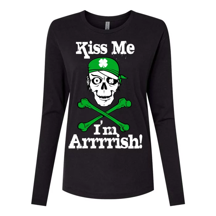 Kiss Me I'm Arrrish Pirate St. Patrick's Day Womens Cotton Relaxed Long Sleeve T-Shirt