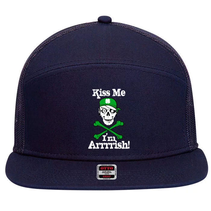 Kiss Me I'm Arrrish Pirate St. Patrick's Day 7 Panel Mesh Trucker Snapback Hat