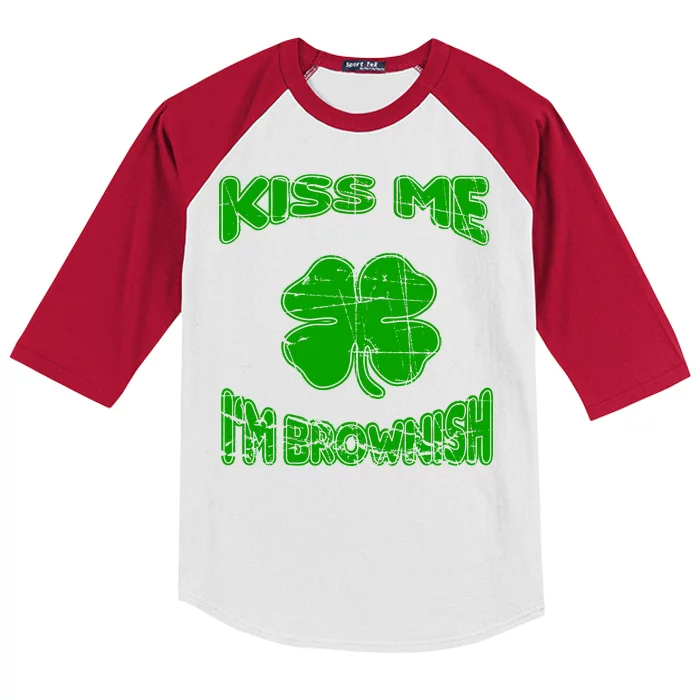 Kiss Me I'm Brownish Irish Kids Colorblock Raglan Jersey