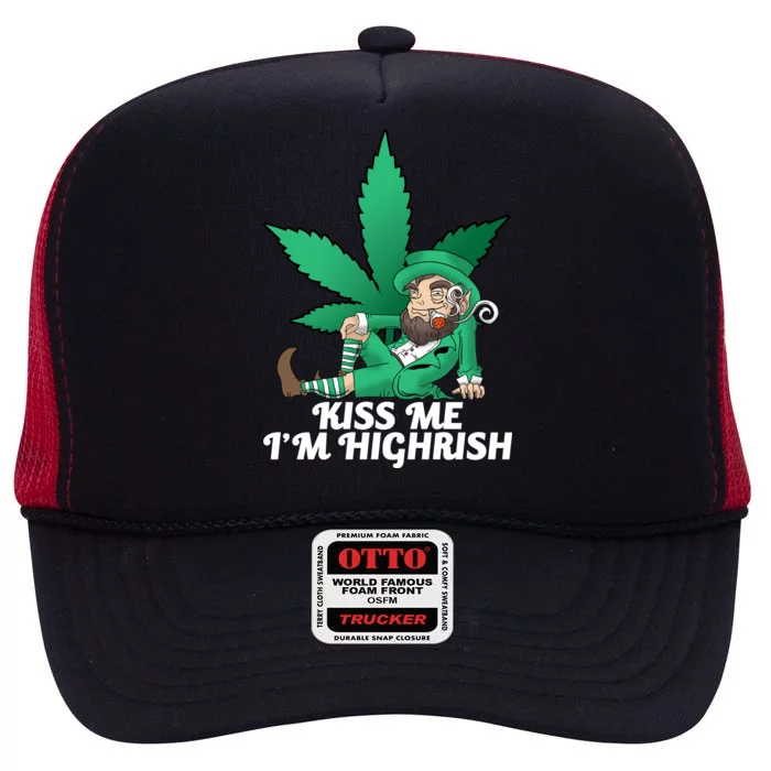 Kiss Me I'm Highrish High Crown Mesh Trucker Hat