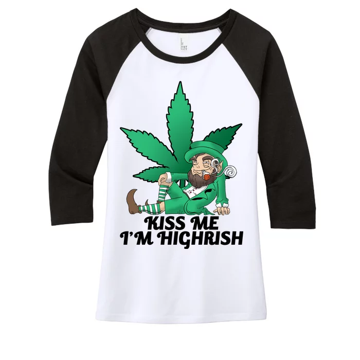 Kiss Me I'm Highrish Women's Tri-Blend 3/4-Sleeve Raglan Shirt