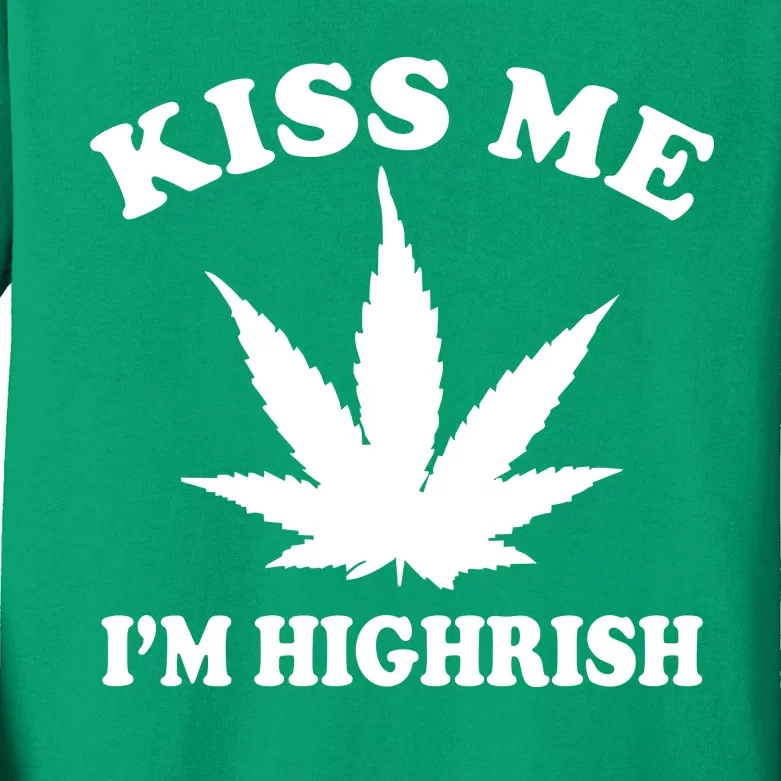 Kiss Me I'm Highrish Irish St. Patrick's Day Weed Kids Long Sleeve Shirt